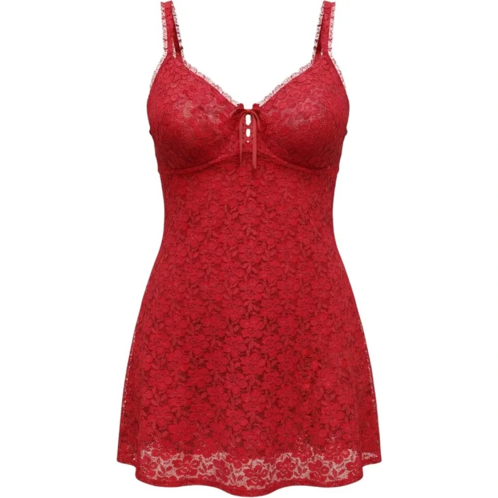 Etonne by Sarah Richards Red Floral Lace Underwire Chemise Nightgown Large